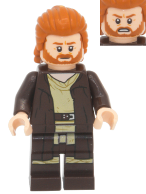 sw1227: Obi-Wan Kenobi - dark brown robe, dark orange mid-length hair with ruffled back - Bricks and Minifigs Sioux Falls